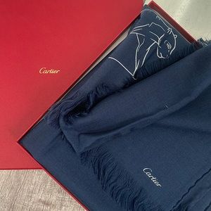 Cartier Original Men Day Stole Walking Panther Blue Scarf